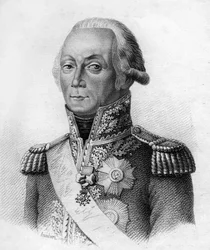 Marskalk Kellermann.François Etienne Christophe Kellermann, hertig av Valmy Marskalk av Frankrike (1735 till 1820) i "Porträtt av franska generaler efter fransmännens segrar och strider"". Graverad av Ambroise Tardieu 1818. Stella Collection.