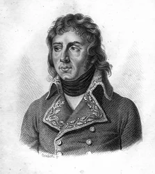 Porträtt av Charles Antoine Desaix de Veygoux (1768-1800), general franca.- i Portraits des generals francais efter fransmännens segrar och erövringar. Grav av Ambroise Tardieu 1818. Stellasamling.