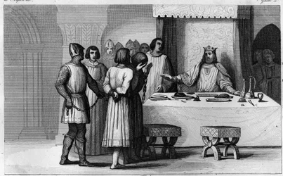 Robert II, den fromme (ca 970-1031) släpper konspiratörer - Robert II dit "The Pious"" (ca 972-1031), capetianernas dynasti - Han visste att två konspiratörer hade dömts till döden och gjorde dem till kommunikatörer, behandla vackert och sedan återge till 