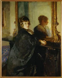 Målarens hustru Mary, född Mary Spencer-Edwards, själv målare, i parets lägenhet i London (målning på duk)