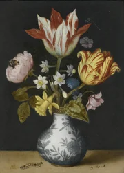 Stilleben av blommor i en Wan-Li vas