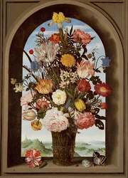 Blomsterstilleben med tulpaner (olja på trä)