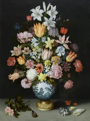 Ett stilleben med blommor i en Wan Li-vas