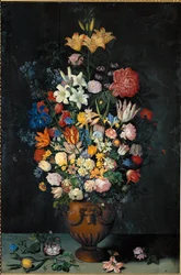 Stilleben med blommor i en vas ...