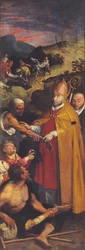 Saint Eligius hjälper de lama och begraver de döda (olja på panel)
