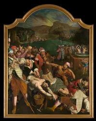 De heliga Crispins och Crispinians martyrskap (olja på panel)