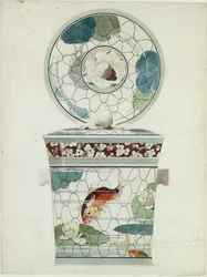Design för ett täckt fat i Service au Filet Fish Net Ware..., 1875-85.