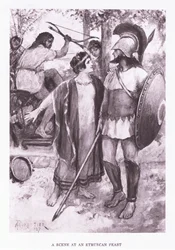 En scen vid en etruskisk fest, illustration från The Roman Soldier, 1928
