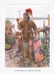 En assistent vid en färja på Tyne, illustration från The Roman Soldier, 1928