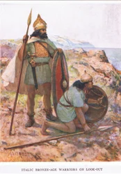 Kursiv bronzealderkrigere på udkig, illustration fra The Roman Soldier