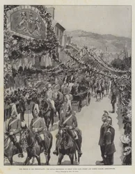 Prinsen i hans furstendöme, den kungliga processionen i Great Duke Gate Street och North Parade, Aberystwyth