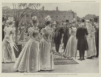 Det kungliga besöket på Irland, hertigen och hertiginnan av York vid trädgårdsfesten på Viceregal Lodge, Dublin