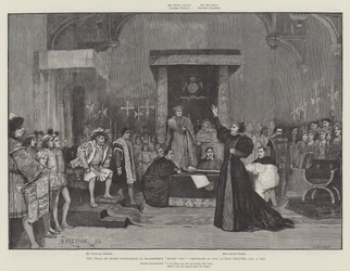 Rättegången mot drottning Katharine i Shaksperes Henry VIII, producerad på Lyceum Theatre, 5 januari 1892