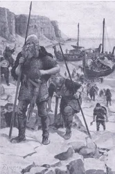 The Vikings find America, från My Magazine, pub.1922 (litho)