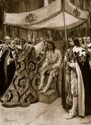 Karl I:s smörjelse av George Abbot, ärkebiskop av Canterbury, i Westminster Abbey på ljusdagen 1626, från "The Illustrated London News", 1902.