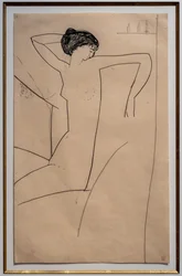 Anna Akhmatova, sittande naken, lutar huvudet mot sin vänstra axel