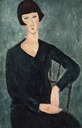 Sittande kvinna i blå klänning, 1918-1919