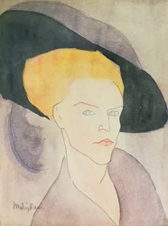 En kvinnas huvud med hatt, 1907