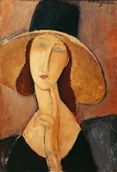 Porträtt av Jeanne Hebuterne i stor hatt, ca 1918-19