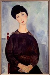 Porträtt av en sittande brun flickmålning av Amedeo Modigliani