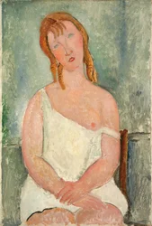 Sittande ung flicka i en skjorta; Ung flicka sittande i en apotek, 1918