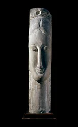 Huvudet av en kvinna. Kvinnans huvud. Skulptur av Amedeo Modigliani (1884-1920)