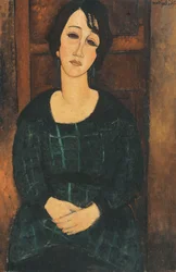 Kvinna i en rutig klänning, 1916