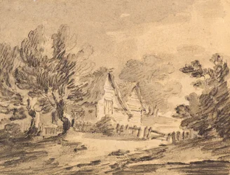 Stuga i ett landskap, ca 1805 (krita, kol och tvätt)