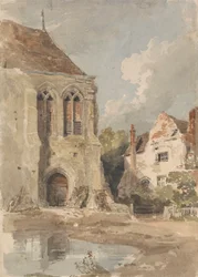 Gammal kyrka och hus