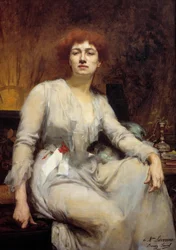 Porträtt av Severine (Caroline Remy fru Guebhard) (1856-1929), socialistisk journalist Målning av Amelie Beaury Saurel (? -1924) 1893 Sön. 1,2x0,87 m. Paris, Musée Carnavalet