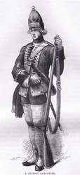 A British Grenadier, illustration från Cassells History of the United States publicerad av Cassell, Petter & Galpin, c.1900 (litho)