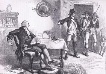 Arrestering av William Franklin, illustration från Cassells History of the United States publicerad av Cassell, Petter & Galpin, c.1900 (litho)