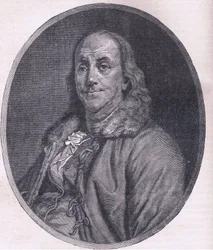 Benjamin Franklin, illustration från Cassells History of the United States publicerad av Cassell, Petter & Galpin, c.1900 (litho)