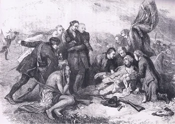Death of Wolfe, illustration från Cassells History of the United States publicerad av Cassell, Petter & Galpin, c.1900 (litho)