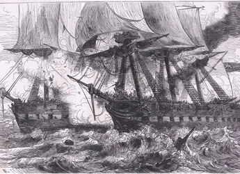 Kampen mellan Chesapeake och Shannon, illustration från Cassells History of the United States publicerad av Cassell, Petter & Galpin, c.1900 (litho)
