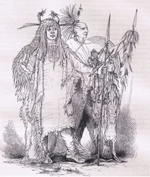 Grupp av gränsindianer, illustration från Cassells History of the United States publicerad av Cassell, Petter & Galpin, ca 1900 (litho)