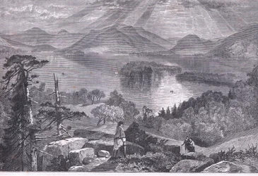 Long Island, Lake George, illustration från Cassells History of the United States publicerad av Cassell, Petter & Galpin, c.1900 (litho)