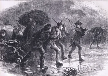 Night Maoeuvres of the Americans at Boston, illustration från Cassells History of the United States publicerad av Cassell, Petter & Galpin, c.1900 (litho)