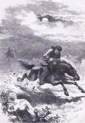 Pursuit of Paul Revere the scout, illustration från Cassells History of the United States publicerad av Cassell, Petter & Galpin, c.1900 (litho)