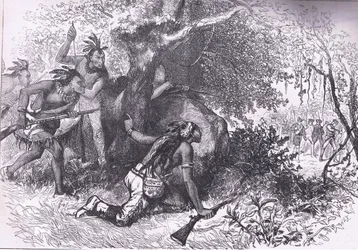Treachery of the Cherokees 1760, illustration från Cassells History of the United States publicerad av Cassell, Petter & Galpin, c.1900 (litho)