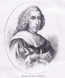 William Pitt, Earl of Chatham, illustration från Cassells History of the United States publicerad av Cassell, Petter & Galpin, c.1900 (litho)