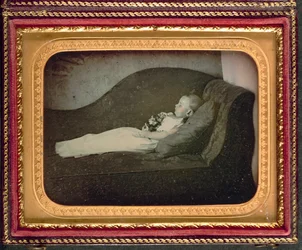 Dött barn på en soffa, ca 1855