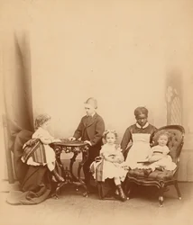 Porträtt av en kvinna och fyra barn,1860-talet (foto)