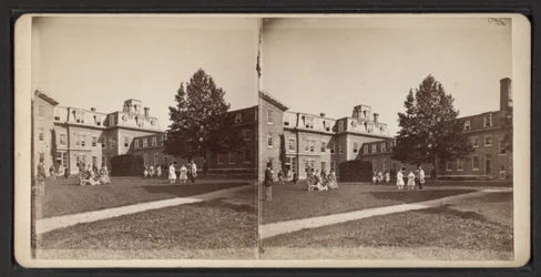 Stereoskopiska vyer av Oneida-gemenskapen, ca 1870 (s/v-foto)