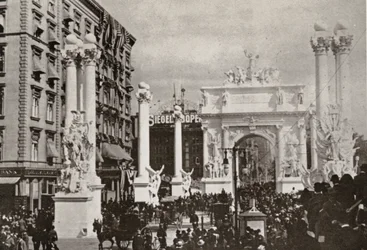 Dewey Arch framför Fifth Avenue Hotel på 23rd St., New York City, för att fira segern över Spanien, 1899