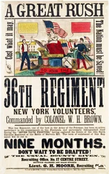 A Great Rush, rekryteringsaffisch för 36th Regiment, publicerad av Baker & Goodwin