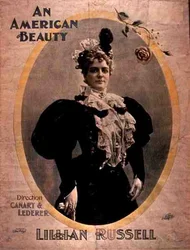 Annons för "An American Beauty", med Lillian Russell i huvudrollen och regisserad av Canary och Lederer (färg litho)