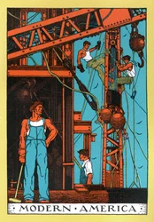Allegori om den "moderna industriella tidsåldern" av 1930-talets Amerika