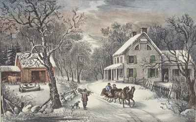 American Homestead - Winter, pub. 1868, Currier & Ives