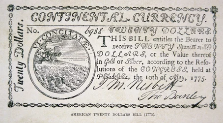 Amerikansk tjugodollarsedel från 1775 (litho)
